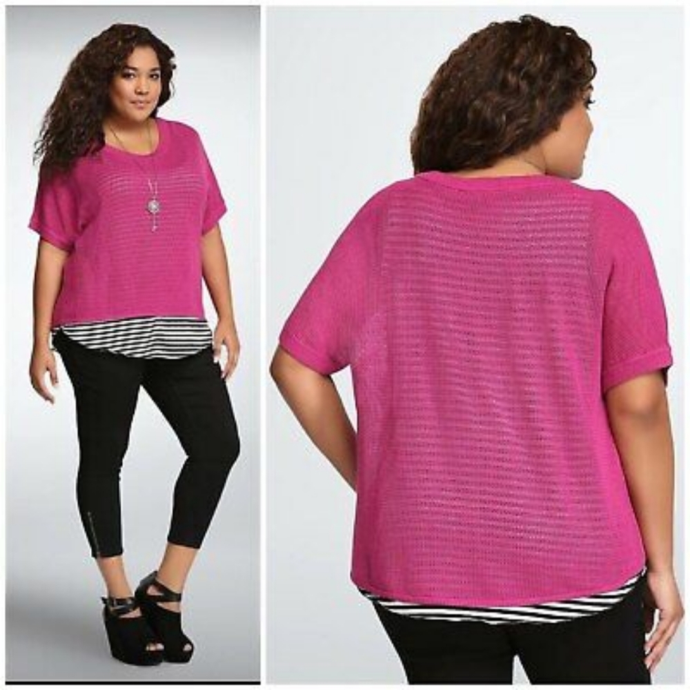 Open Stitch Raspberry Fuschia Dolman Sleeve Sweater Top